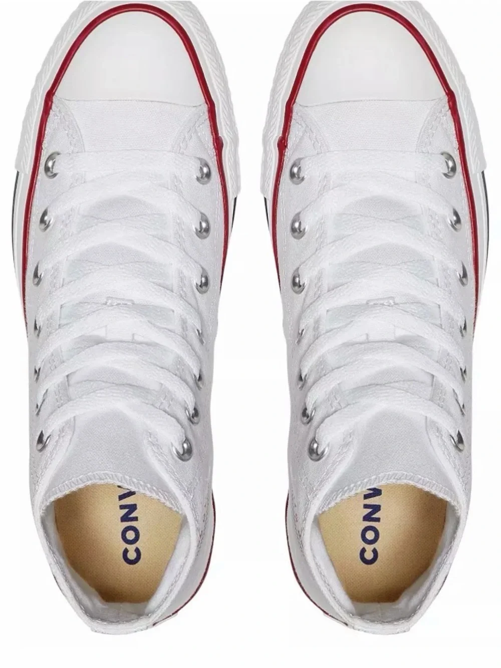 NWT Converse White High-Top Chuck Taylor Sneakers with Red & Blue Stripe